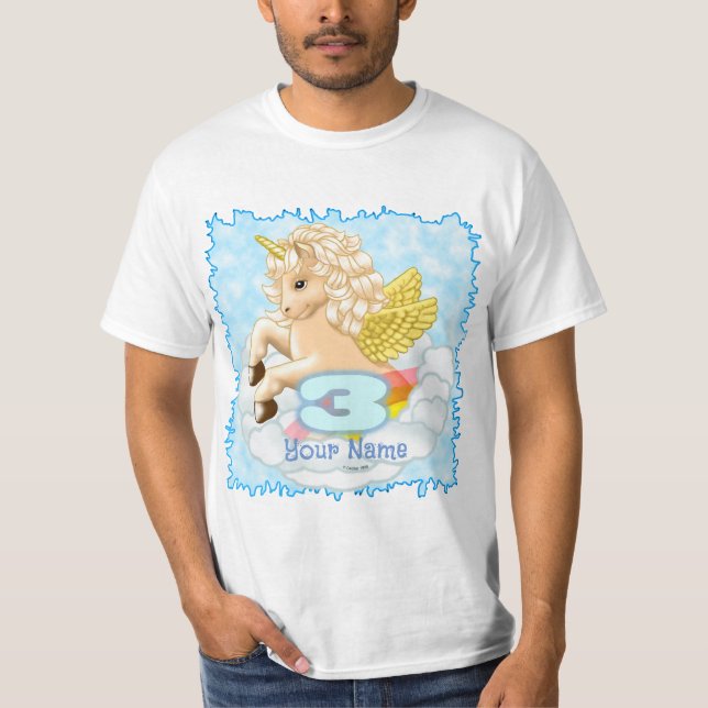 Camiseta Unicórnio de aniversário de 3 anos (Frente)