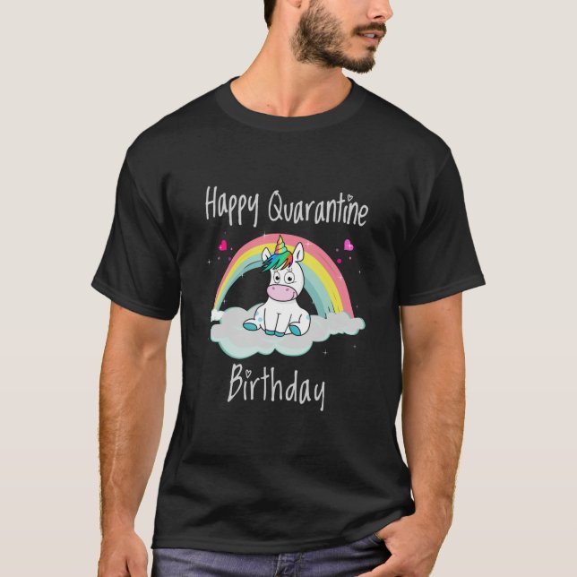 Camiseta Unicórnio de aniversário em quarentena arco-íris (Frente)
