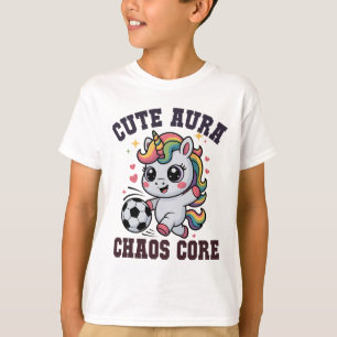 Camiseta Unicórnio de Futebol Engraçado Aura Fofa Caos Cent