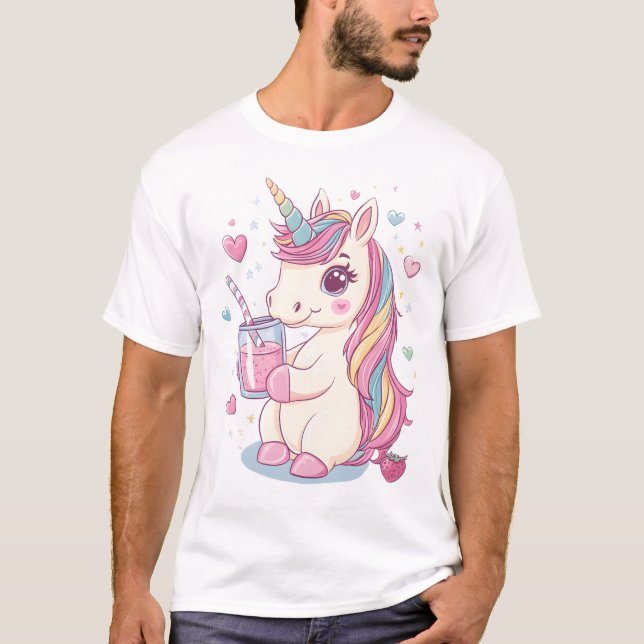 Camiseta Unicórnio de Leite de Morango (2) (Frente)