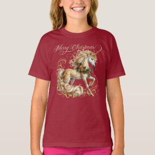 Camiseta Unicórnio de Natal Branco e Dourado Elegante