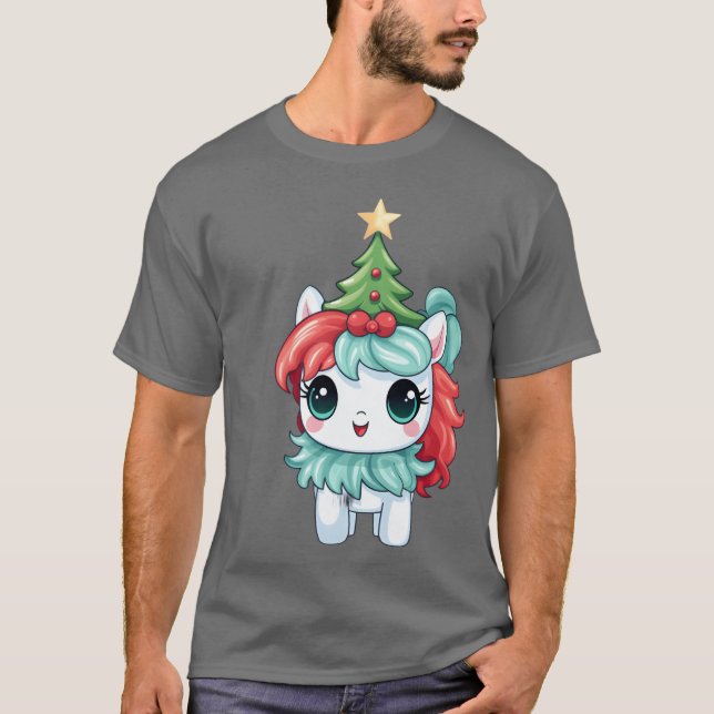 Camiseta Unicórnio de Natal com Christmasree e Star vinta (Frente)