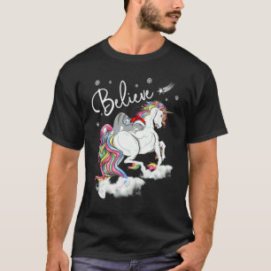 Camiseta Unicórnio de Natal Gato do Papai Noel Acredite