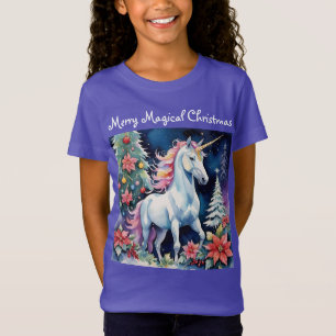 Camiseta Unicórnio de Natal Mágico e Feliz & Árvores de Nat