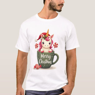 Camiseta Unicórnio de Natal Vintage em Caneca Feliz Natal C