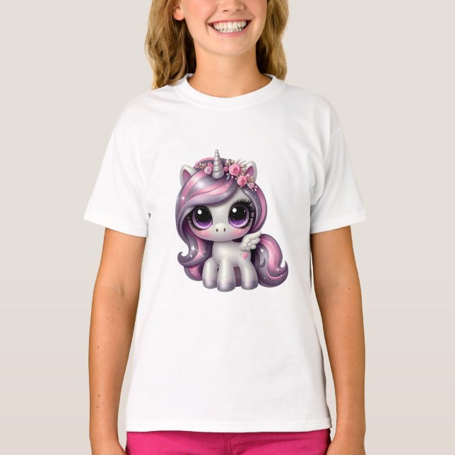 Camiseta unicórnio de pônei cor-de-rosa (Frente)