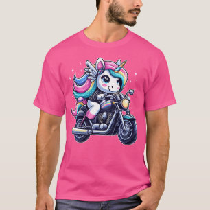 Camiseta Unicórnio Dirigindo Motocicletas Meninas Mulheres 