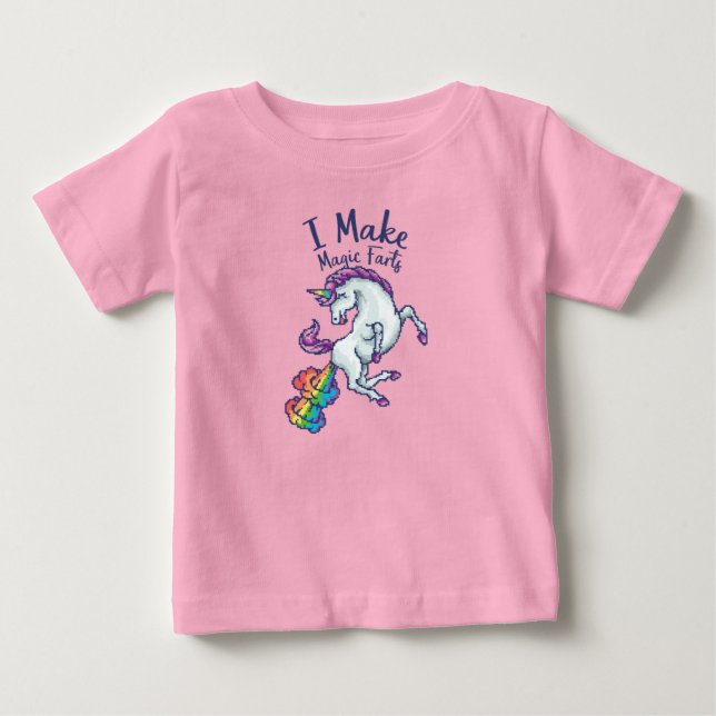 Camiseta Unicórnio Divertido de Pixel Retro Eu Faço Pum de  (Frente)