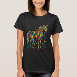 Camiseta Unicórnio do autismo peças coloridas de quebra-cab