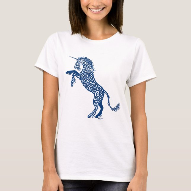 Camiseta Unicórnio do azul de Knotwork (Frente)