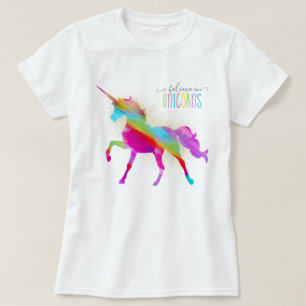 Camiseta Unicórnio Dourado do arco-íris do brilho de mulh