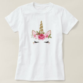 Camiseta Unicórnio Dourado Rosa Floral Fofa Fashio