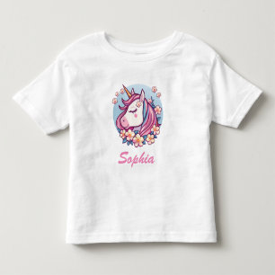 Camiseta Unicórnio e Flores Bonitos, Personalizar Nome