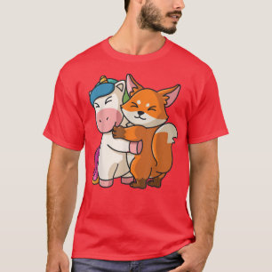Camiseta Unicórnio e Fo Cute Animais para Mulheres Animal H