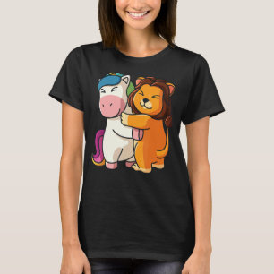 Camiseta Unicórnio E Leão Cute Animais Para Abraço De Anima