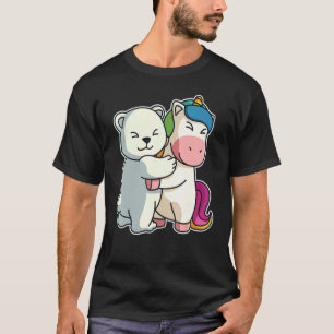 Camiseta Unicórnio E Urso Polar Abraçando Urso Cuteiro Para