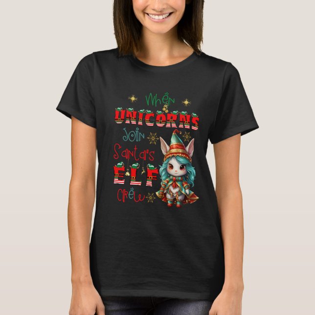 Camiseta Unicórnio em Papai noel Elf Crew Tee (Frente)