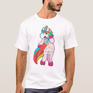 Camiseta Unicórnio Enfermeiro na Vacinação e Seringa