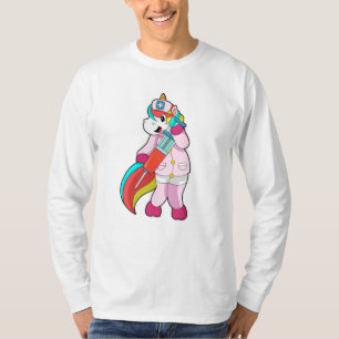 Camiseta Unicórnio Enfermeiro na Vacinação e Seringa