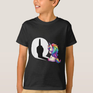 Camiseta Unicórnio Engraçado Com o Dedo do Meio Manhã Mal H