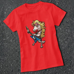 Camiseta Unicórnio Engraçado Glam Metal Hard Rock Guitar Ca