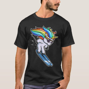 Camiseta Unicórnio Esquiando Slalom Descida Alpina Esqui Es