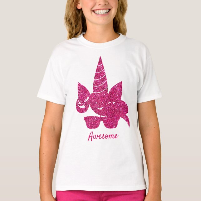 Camiseta Unicórnio Face Rosa, Brilhante Meninos Meninos Bon (Frente)