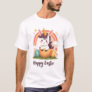 Camiseta Unicórnio Feliz Páscoa Vintage Arco-íris Ovo Cute 