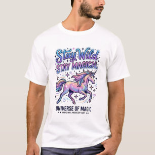 Camiseta Unicórnio Fique Selvagem Fique Mágico Comercial Ti