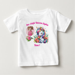Camiseta Unicórnio Floral Mágico Maravilhoso de 1º Aniversá