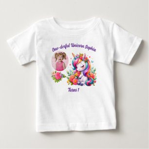 Camiseta Unicórnio Floral Mágico Maravilhoso de 1º Aniversá