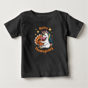 Camiseta Unicórnio Fofo Abraça Peru Feliz Dia de Ação de Gr