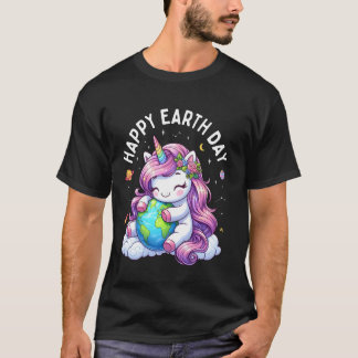 Camiseta Unicórnio Fofo Abraçando o Planeta Terra Feliz Dia