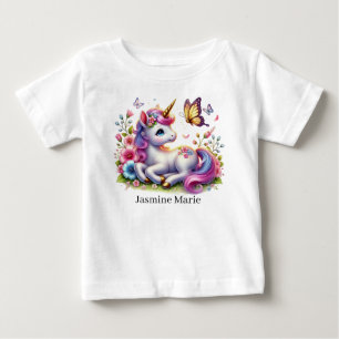 Camiseta Unicórnio fofo adicionar nome fantasia Bebê 