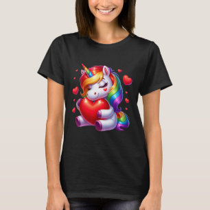 Camiseta Unicórnio Fofo Com Coração Dia Dos Namorados Para