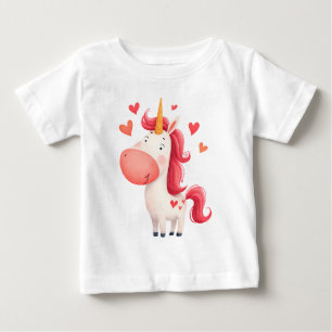 Camiseta Unicórnio Fofo com Corações – Crianças Mágicas
