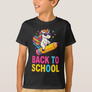 Camiseta Unicórnio Fofo De Volta à Escola Primeiro Dia de A