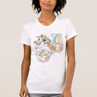 Camiseta Unicórnio fofo em um arco-íris