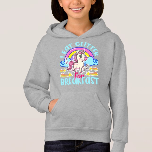 Camiseta Unicórnio Fofo Eu Como Brilho No Café da Manhã de  (Frente)