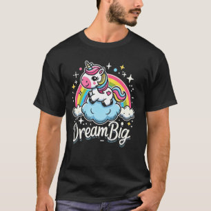 Camiseta Unicórnio Fofo na Nuvem Arco-íris Sonhe Grande par