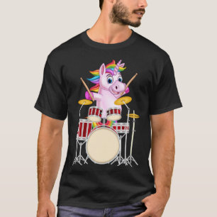 Camiseta Unicórnio Fofo Tocando Tambor Bateria & Gatos Ba