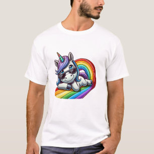 Camiseta Unicórnio Legal com Óculos de Sol no Arco-Íris Man