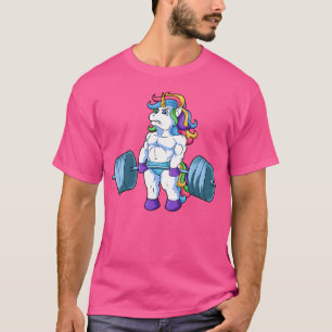 Camiseta Unicórnio Levantando Pesos Malhação Sobre Barbell