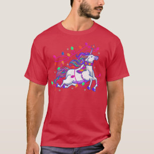 Camiseta Unicórnio Luz de Natal Garotas Bonitas Mulheres