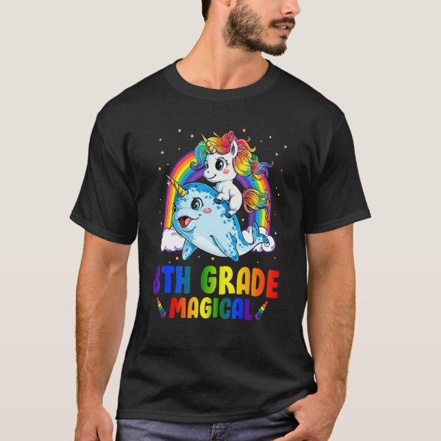 Camiseta Unicórnio Mágico Andando Narwhal De Volta A S (Frente)