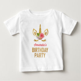 Camiseta Unicórnio Mágico com Brilho Dourado no Rosto Festa