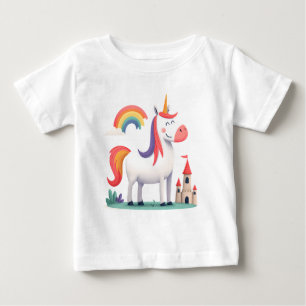 Camiseta Unicórnio Mágico com Castelo e Arco-Íris – Criança