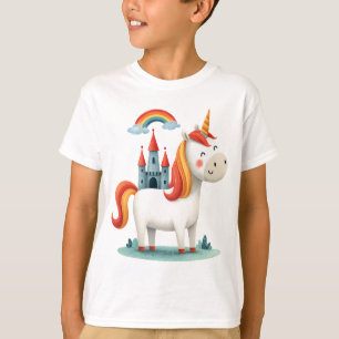 Camiseta Unicórnio Mágico com Castelo e Arco-íris – Criança