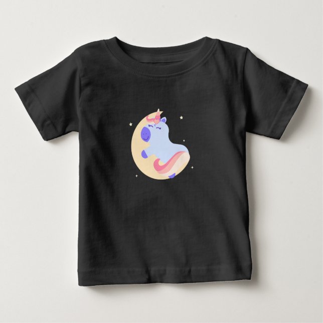 Camiseta Unicórnio Mágico na Lua - Menina Personalizada (Frente)
