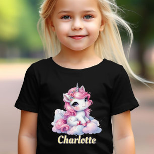 Camiseta Unicórnio mágico nuvem preta brilho pastel
